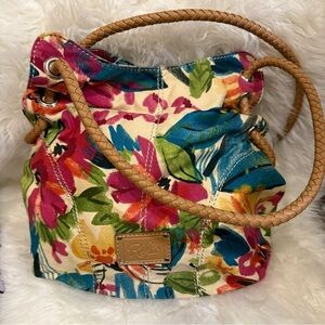 Relic Floral Canvas Bucket Shoulder Bag Braided Handles NWOT